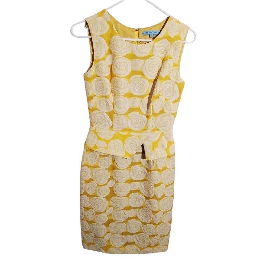 Antonio Melani yellow roses peplum Jackie O Party 40s 50s 60s dress size 0 - Picture 2 of 8